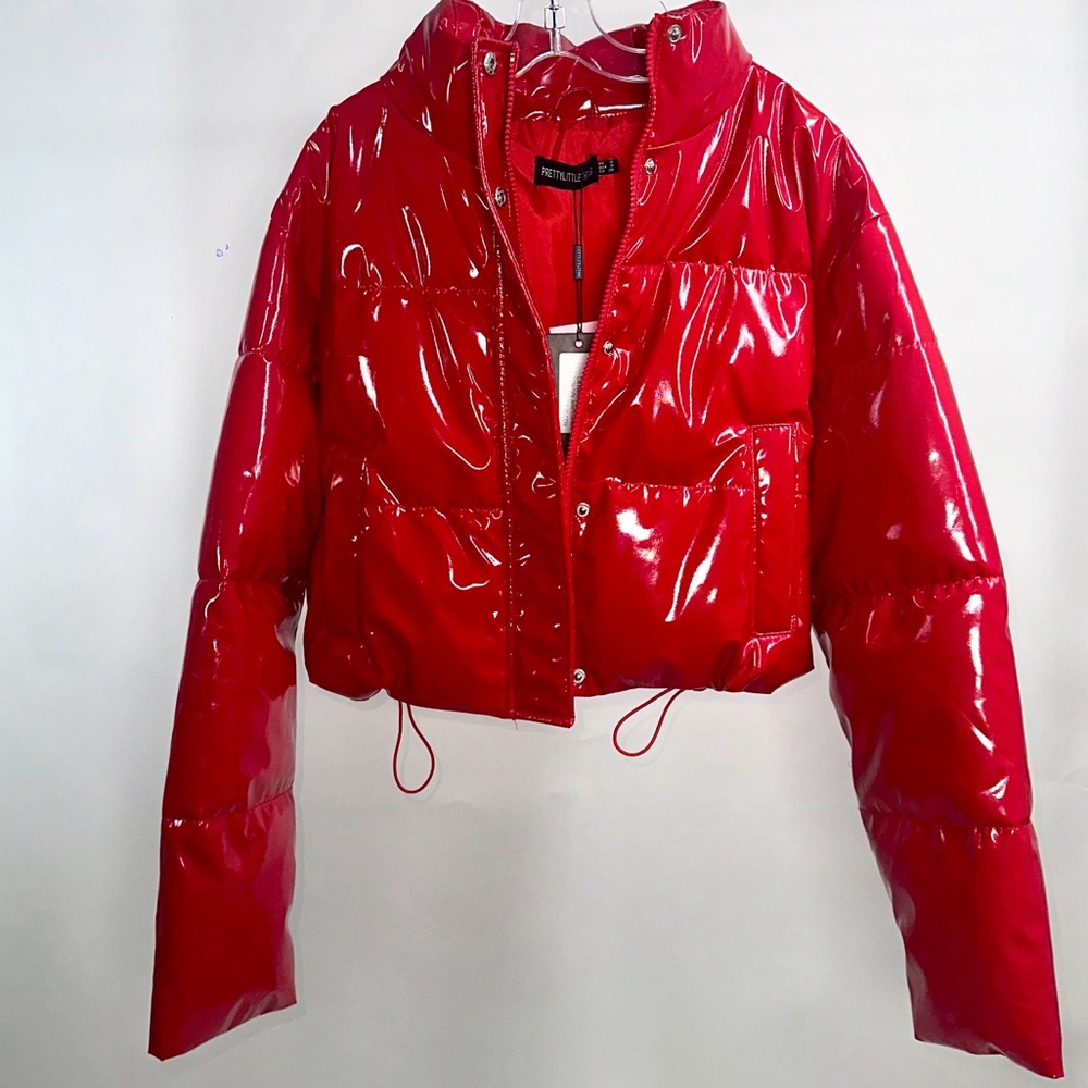 Pretty little thing Red Vinyl Bubble Puffer Jacket / Size small 4 / Red NWT